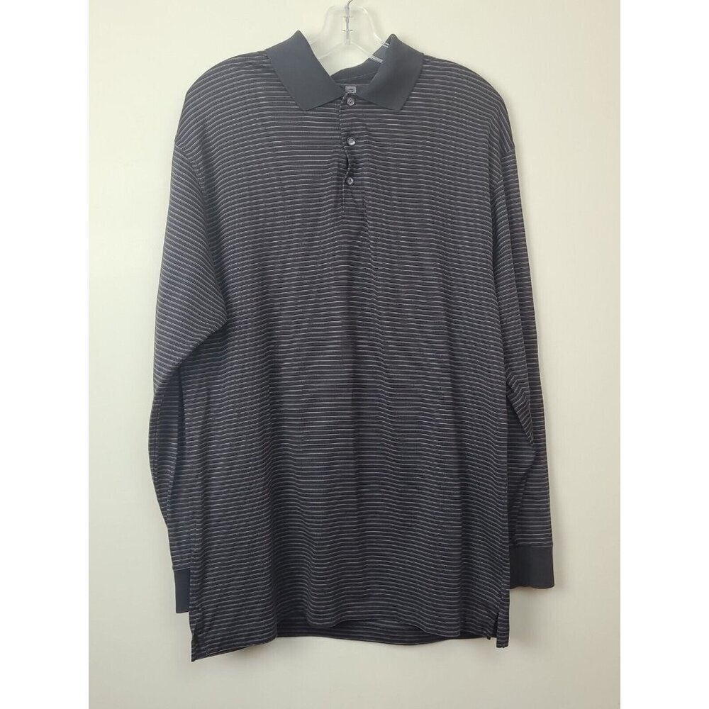 Nike Men's Golf Dark Gray Striped Polo Shirt Long Sleeve  Medium Logo Casual